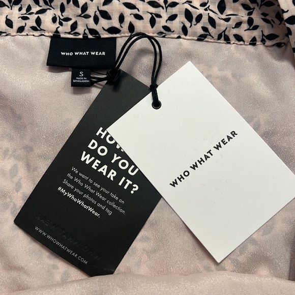 D12- NWT Who What Wear Bishop Pink Black Leaves Ruffles Dress Size Small - Picture 9 of 14